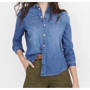 Madewell Denim Shirt Women's XS Blue‎ Oversized Cotton Long Sleeve Button Up